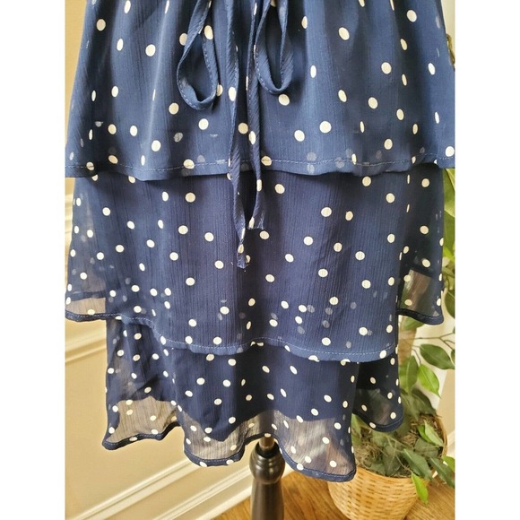 Trixxi Womens Small Polka Dot Mini Dress Navy White Flutter Sleeve Nautical L - Picture 4 of 13